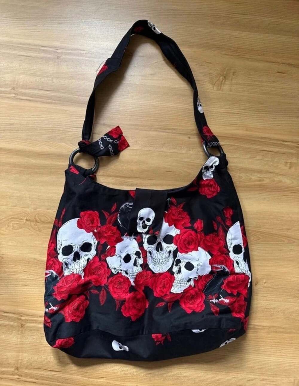 Shoulder Bag Roses and Skulls Black Gothic